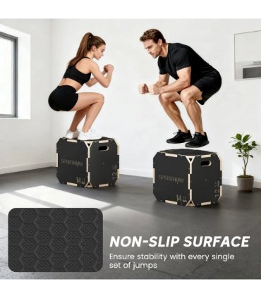 SPORTNOW Non-Slip Plyo Box, Corner-free Wooden Jump Box, 16.1 x14.2"x12.2"