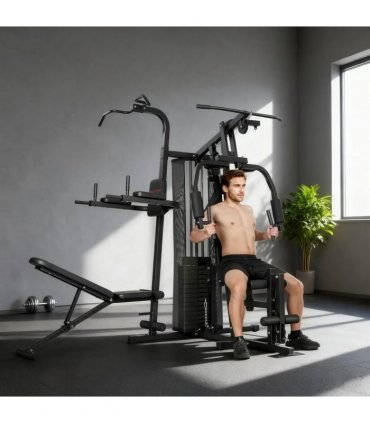 SPORTNOW All-in-One Home Gym Machine, Multifunctional Power Cage with 69 kg Weight Stack and Pulley System, Black