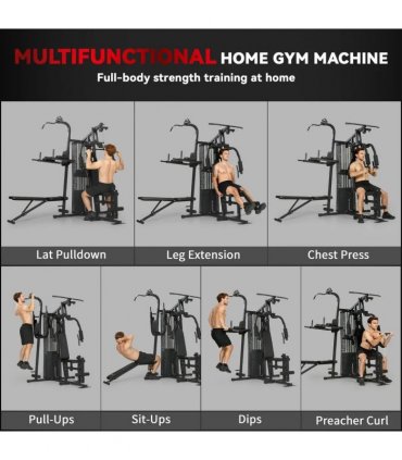 SPORTNOW All-in-One Home Gym Machine, Multifunctional Power Cage with 69 kg Weight Stack and Pulley System, Black