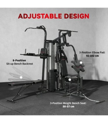 SPORTNOW All-in-One Home Gym Machine, Multifunctional Power Cage with 69 kg Weight Stack and Pulley System, Black