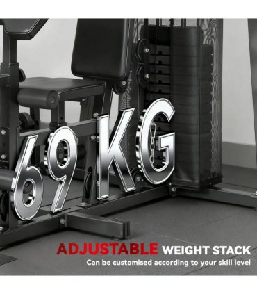 SPORTNOW All-in-One Home Gym Machine, Multifunctional Power Cage with 69 kg Weight Stack and Pulley System, Black