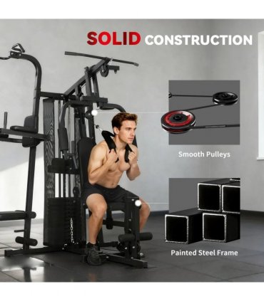 SPORTNOW All-in-One Home Gym Machine, Multifunctional Power Cage with 69 kg Weight Stack and Pulley System, Black