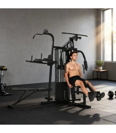 SPORTNOW All-in-One Home Gym Machine, Multifunctional Power Cage with 69 kg Weight Stack and Pulley System, Black