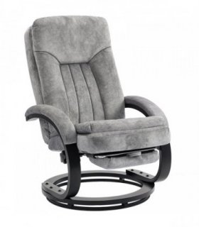 HOMCOM Swivel Recliner Chair with Footrest, Manual Recliner Armchair with Wooden Base, Plush Velvet Upholstered Reclining Chair for Living Room, Bedroom, Office, Grey