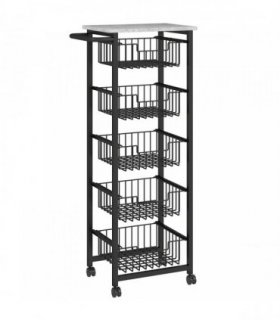 HOMCOM Five Basket Mobile Kitchen Island, with Brakes - Grey/Black