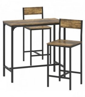 HOMCOM 3-Piece Bar Table Set with 2 Stools, Industrial Breakfast Bar Set with Footrest, Backrest for Dining Room, Small Space