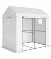 Outsunny Walk-in Greenhouse, Outdoor Tomato Greenhouse with Roll-up Door and Mesh Windows, PE Cover, 200 x 140 x 200cm, White