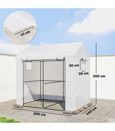 Outsunny Walk-in Greenhouse, Outdoor Tomato Greenhouse with Roll-up Door and Mesh Windows, PE Cover, 200 x 140 x 200cm, White