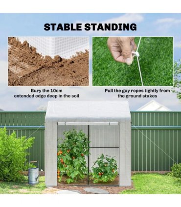 Outsunny Walk-in Greenhouse, Outdoor Tomato Greenhouse with Roll-up Door and Mesh Windows, PE Cover, 200 x 140 x 200cm, White