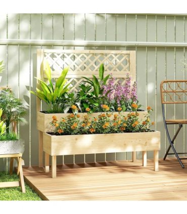 Outsunny Raised Garden Bed 2-Tier Stepped Design Planter Box with Trellis for Climbing Plants 108x62x120 cm