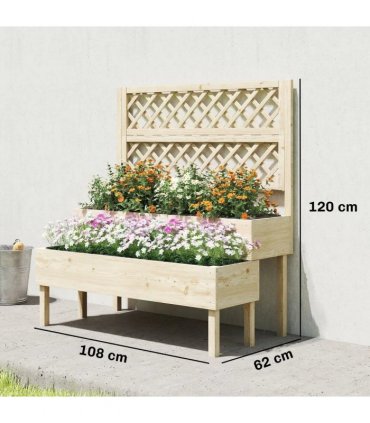 Outsunny Raised Garden Bed 2-Tier Stepped Design Planter Box with Trellis for Climbing Plants 108x62x120 cm