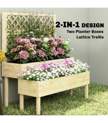 Outsunny Raised Garden Bed 2-Tier Stepped Design Planter Box with Trellis for Climbing Plants 108x62x120 cm