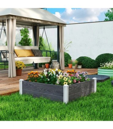 Outsunny Vinyl Raised Garden Bed Kit, 3 x 3 x 1ft Modular Elevated Garden Box with Slotting Legs and Open Bottom, Dark Grey