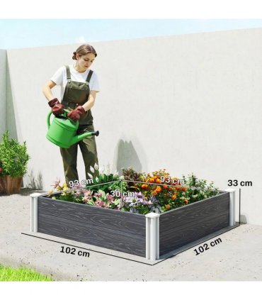 Outsunny Vinyl Raised Garden Bed Kit, 3 x 3 x 1ft Modular Elevated Garden Box with Slotting Legs and Open Bottom, Dark Grey
