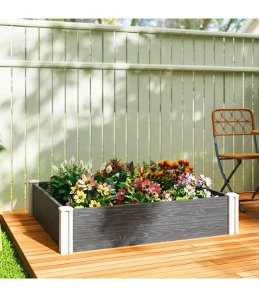 Outsunny Vinyl Raised Garden Bed Kit, 3 x 3 x 1ft Modular Elevated Garden Box with Slotting Legs and Open Bottom, Dark Grey