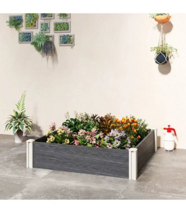 Outsunny Vinyl Raised Garden Bed Kit, 3 x 3 x 1ft Modular Elevated Garden Box with Slotting Legs and Open Bottom, Dark Grey