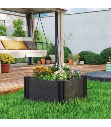 Outsunny Vinyl Raised Garden Bed Kit, 2 x 2 x 1ft Modular Elevated Garden Box with Slotting Legs and Open Bottom, Dark Grey