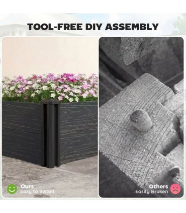 Outsunny Vinyl Raised Garden Bed Kit, 2 x 2 x 1ft Modular Elevated Garden Box with Slotting Legs and Open Bottom, Dark Grey