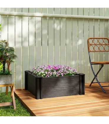 Outsunny Vinyl Raised Garden Bed Kit, 2 x 2 x 1ft Modular Elevated Garden Box with Slotting Legs and Open Bottom, Dark Grey