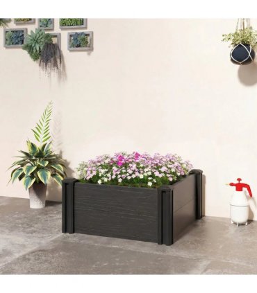 Outsunny Vinyl Raised Garden Bed Kit, 2 x 2 x 1ft Modular Elevated Garden Box with Slotting Legs and Open Bottom, Dark Grey