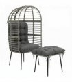 Outsunny Garden Egg Chair with Footstool, Rattan Indoor Outdoor Lounge Chair and Ottoman Set with Thick Cushions, Light Grey