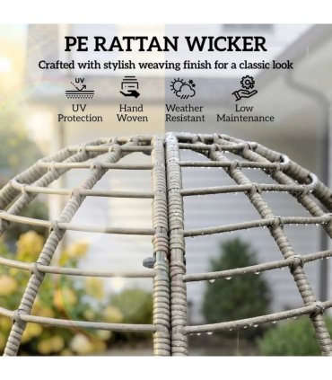 Outsunny Garden Egg Chair with Footstool, Rattan Indoor Outdoor Lounge Chair and Ottoman Set with Thick Cushions, Light Grey