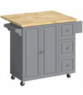 HOMCOM Kitchen Island on Wheels, Rolling Kitchen Storage Trolley with Drop Leaf, Drawers, Towel and Spice Rack, Grey