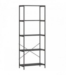 HOMCOM 5-Tier Bookshelf, Industrial Bookcase with Metal Frame - Dark Grey and Black