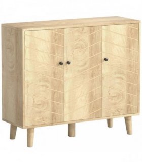 HOMCOM Vintage Sideboard with Chevron Doors and Pine Wood Legs for Living Room, Kitchen
