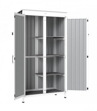 Outsunny Outdoor Storage Cabinet with Removable Shelves, Garden Tool Shed with Asphalt Roof, White and Black
