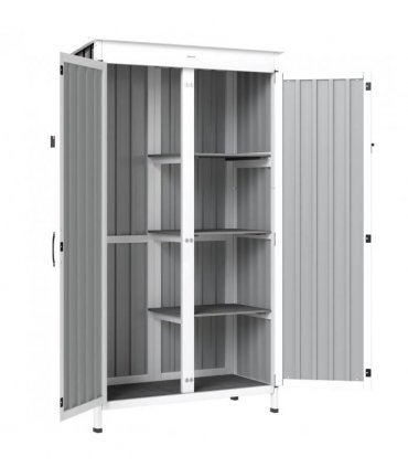 Outsunny Outdoor Storage Cabinet with Removable Shelves, Garden Tool Shed with Asphalt Roof, White and Black