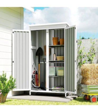 Outsunny Outdoor Storage Cabinet with Removable Shelves, Garden Tool Shed with Asphalt Roof, White and Black
