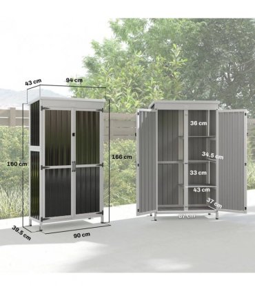Outsunny Outdoor Storage Cabinet with Removable Shelves, Garden Tool Shed with Asphalt Roof, White and Black