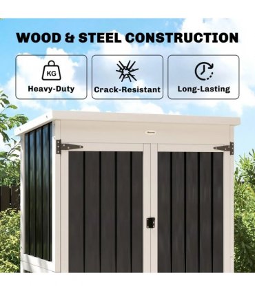 Outsunny Outdoor Storage Cabinet with Removable Shelves, Garden Tool Shed with Asphalt Roof, White and Black