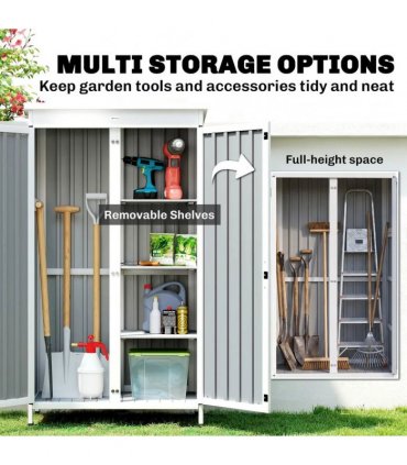 Outsunny Outdoor Storage Cabinet with Removable Shelves, Garden Tool Shed with Asphalt Roof, White and Black