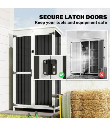 Outsunny Outdoor Storage Cabinet with Removable Shelves, Garden Tool Shed with Asphalt Roof, White and Black
