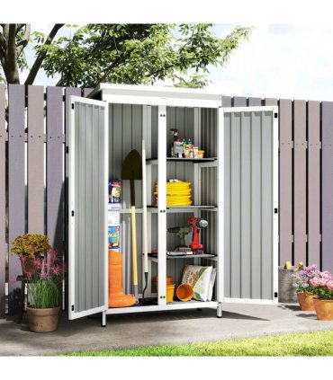 Outsunny Outdoor Storage Cabinet with Removable Shelves, Garden Tool Shed with Asphalt Roof, White and Black
