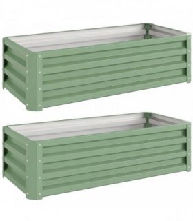 Outsunny Set of Two 110 x 50cm Steel Planter Boxes -  Light Green