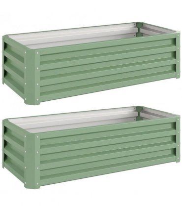 Outsunny Set of Two 110 x 50cm Steel Planter Boxes -  Light Green