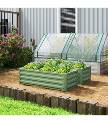 Outsunny Set of Two 110 x 50cm Steel Planter Boxes -  Light Green