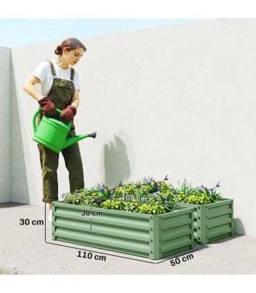 Outsunny Set of Two 110 x 50cm Steel Planter Boxes -  Light Green
