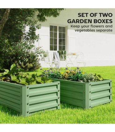 Outsunny Set of Two 110 x 50cm Steel Planter Boxes -  Light Green