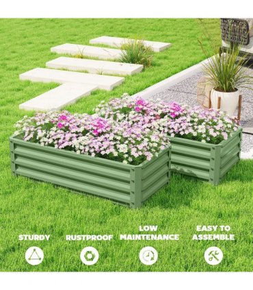 Outsunny Set of Two 110 x 50cm Steel Planter Boxes -  Light Green