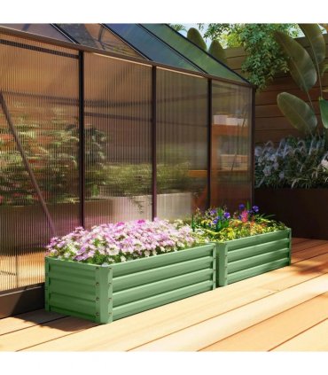 Outsunny Set of Two 110 x 50cm Steel Planter Boxes -  Light Green