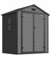 Outsunny 6'x4.5' Garden Storage Shed, Lockable Garden Shed with Double Doors, Window, Vent and Plastic Roof, Dark Grey