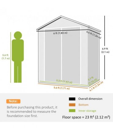 Outsunny 6'x4.5' Garden Storage Shed, Lockable Garden Shed with Double Doors, Window, Vent and Plastic Roof, Dark Grey