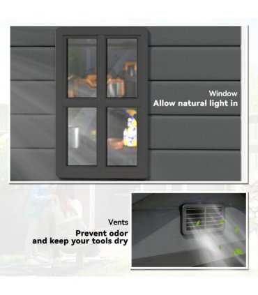 Outsunny 6'x4.5' Garden Storage Shed, Lockable Garden Shed with Double Doors, Window, Vent and Plastic Roof, Dark Grey