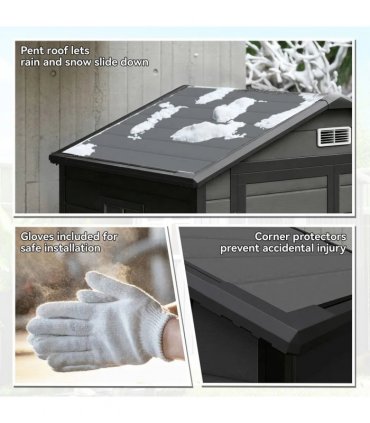 Outsunny 6'x4.5' Garden Storage Shed, Lockable Garden Shed with Double Doors, Window, Vent and Plastic Roof, Dark Grey