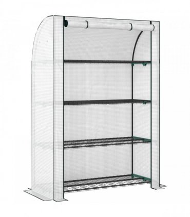 Outsunny Mini Greenhouse with Reinforced PE Cover, Portable Indoor Outdoor Green House with Roll-up Door, 170 x 120 x 50cm, White