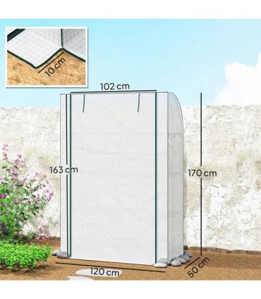 Outsunny Mini Greenhouse with Reinforced PE Cover, Portable Indoor Outdoor Green House with Roll-up Door, 170 x 120 x 50cm, White